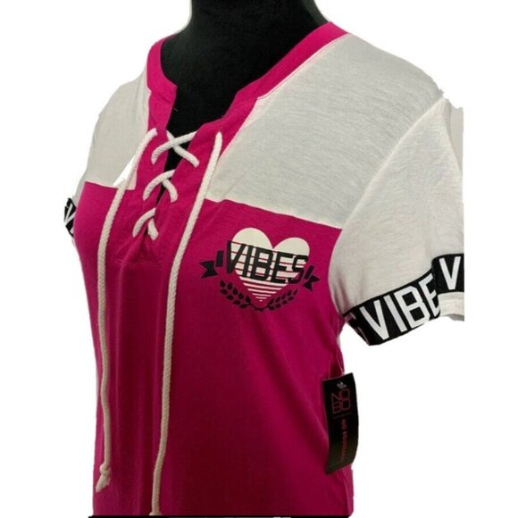 No Boundaries Summer Vibes TShirt Top Size L Colorblock Spellout Short Sleeve - Picture 4 of 7